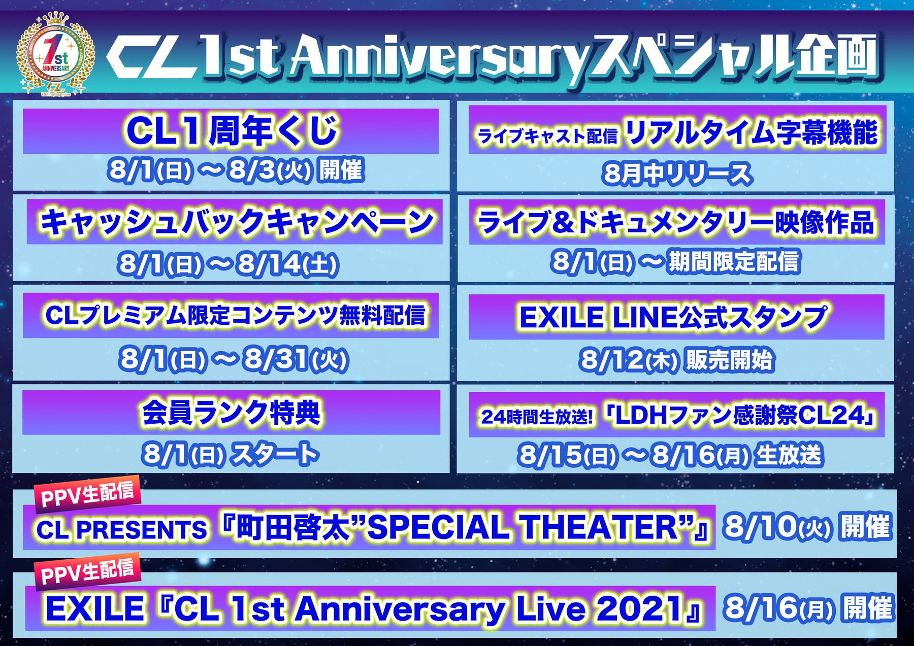 Cl 1st Anniversary スペシャル企画を8 1 日 より実施 News Exile Mobile