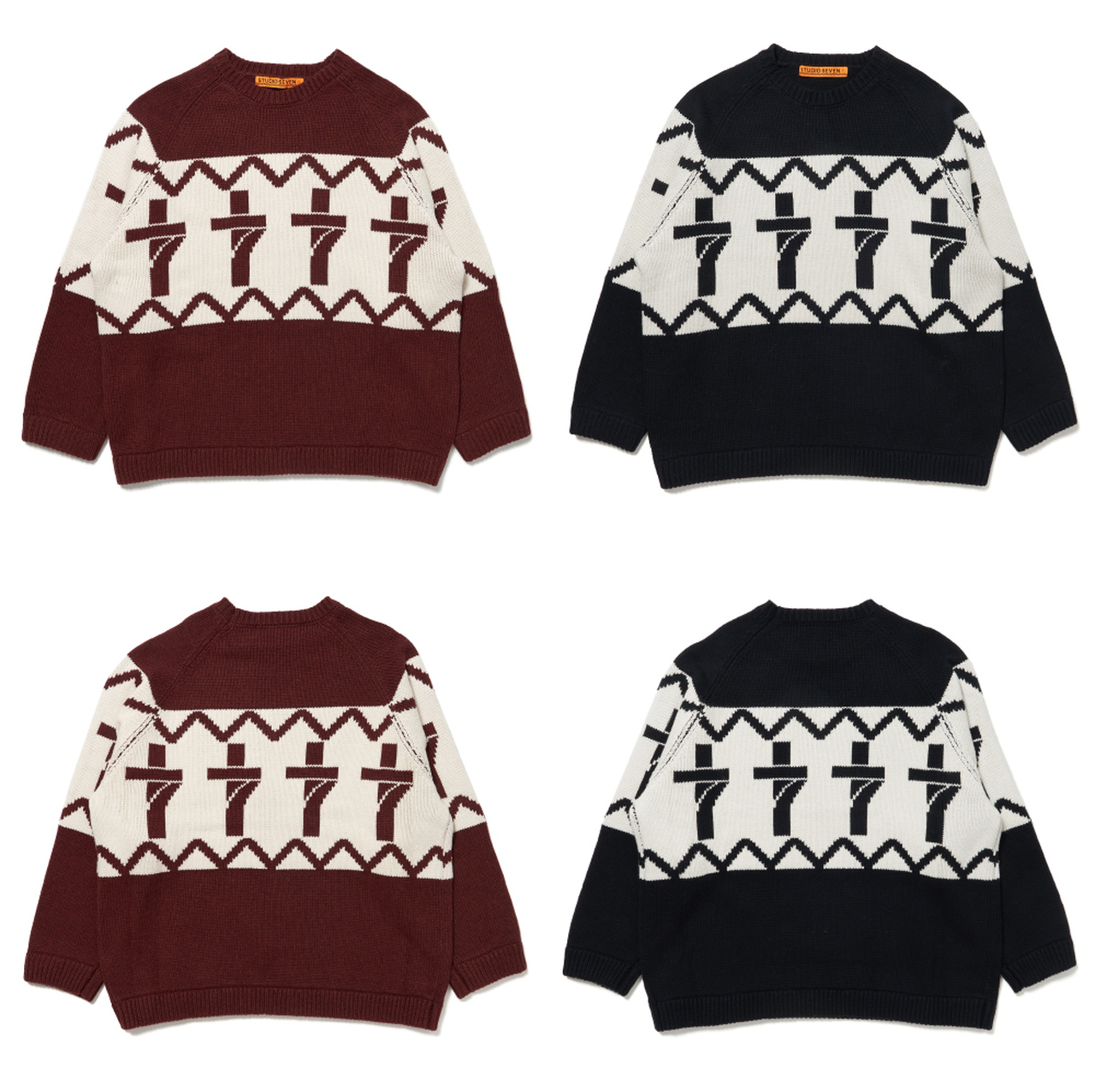 7 Cross Jacquard Knit Pullover Sweater（KNIT JACQUARD